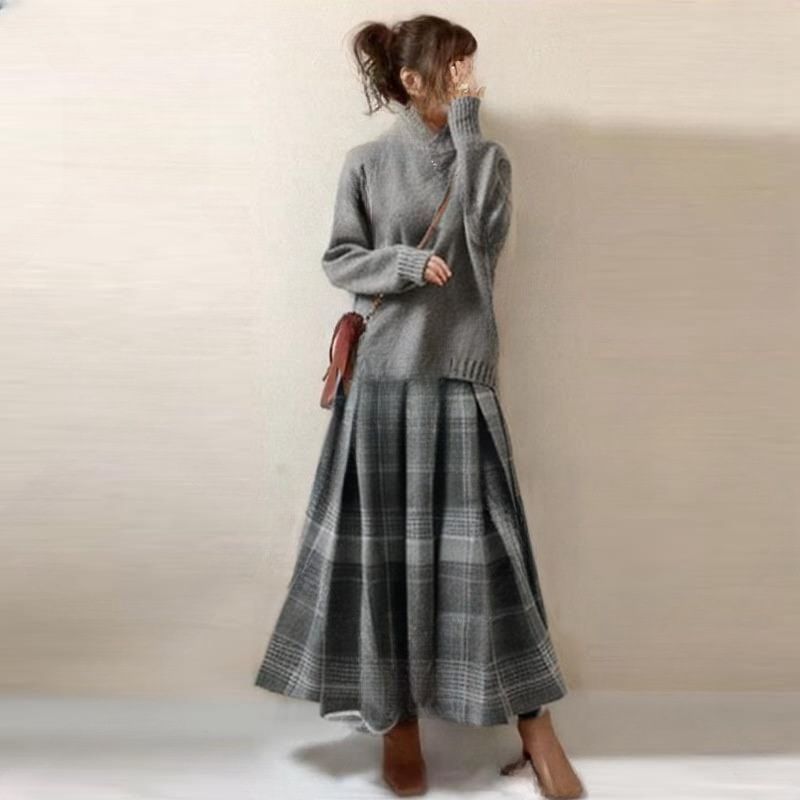 新品 セットアップ レディース ハイネック ニットセーター 長袖 ロング