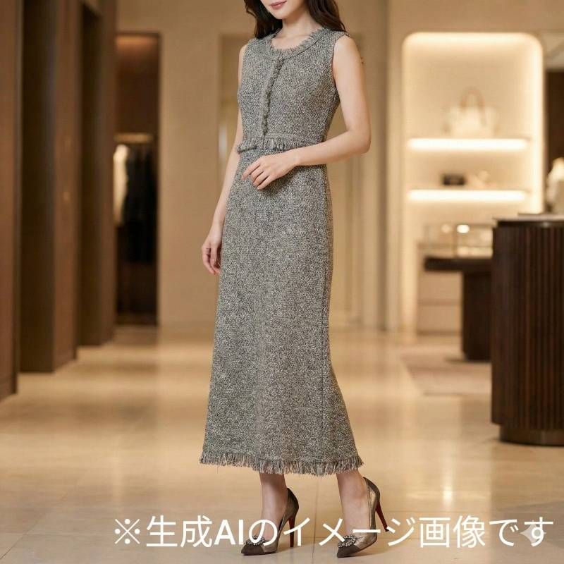 25 SS SNIDEL スナイデル サマーツイードニットワンピースドレス サイズ1 ミックスグレー フォーマル セレモニー マキシ丈 ストレッチ