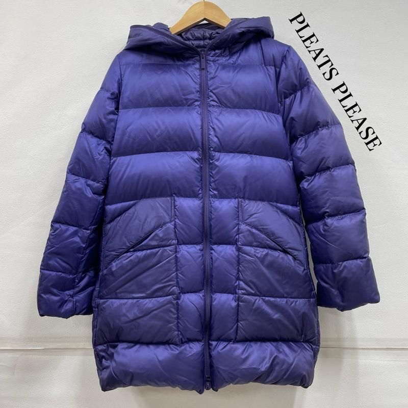 プリーツプリーズ ISSEY MIYAKE イッセイミヤケ フーデッド ロング ダウン コート ジップアップ レディース 3 ISItems 古着