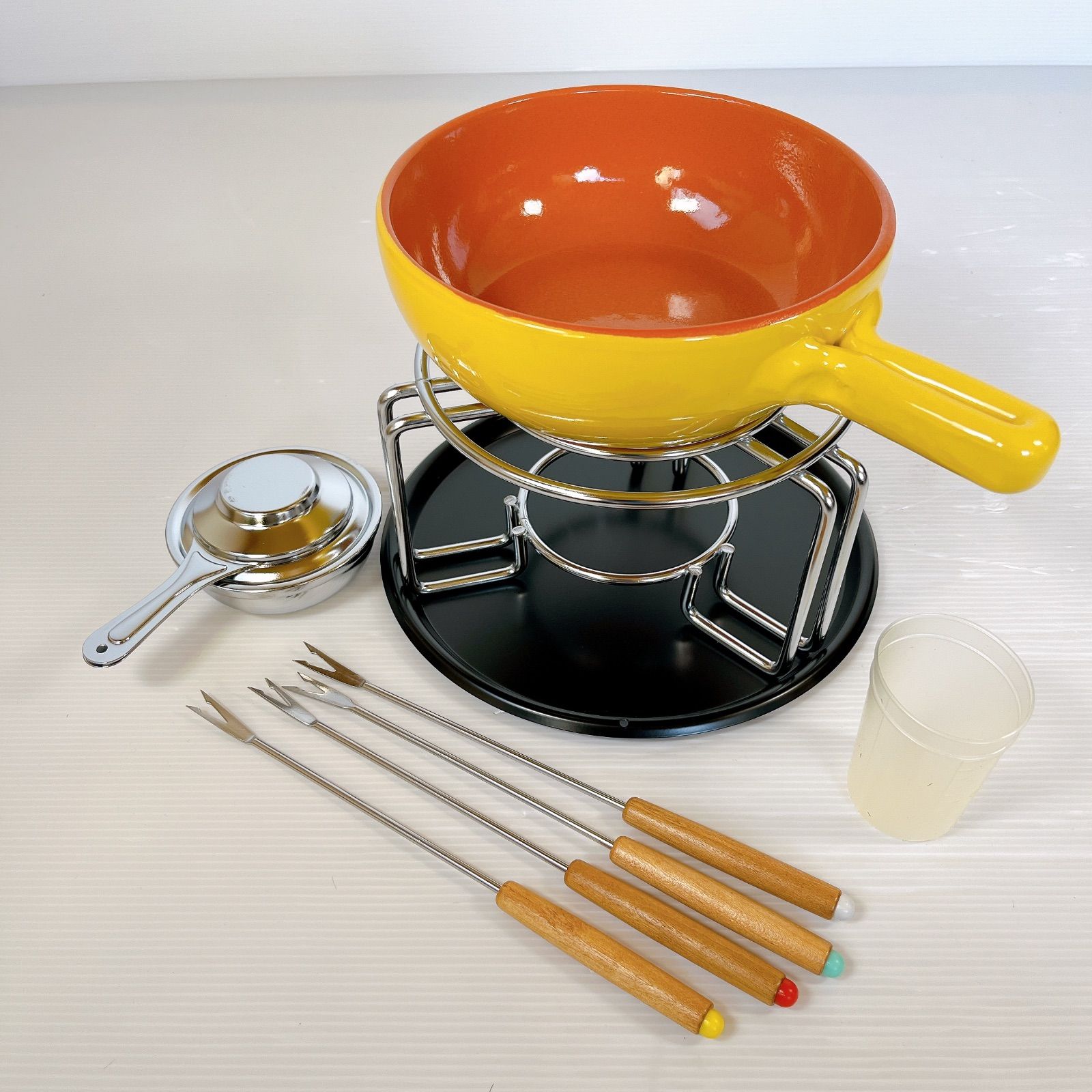 美品】孔雀印 チーズフォンデュセット TPD-40 #1223-2 イエロー 鍋
