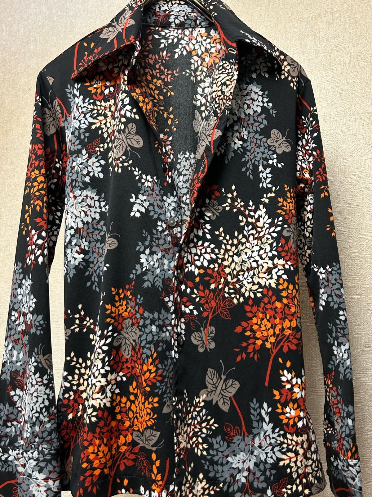 70年代R-Rサイケデリック ブラックベースボディー総柄アセテートシャツ