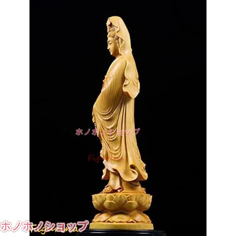 木彫り仏像観音菩薩立像置物ツゲ製 木彫り木製仏像黄楊柘植観音像彫刻観自在菩薩仏教美術品風水仏壇仏像祈る厄除け