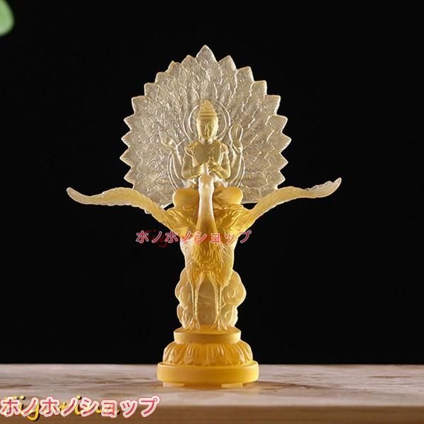孔雀明王 仏像 瑠璃 厄除け 13.5 cm 孔雀王母菩薩 孔雀仏母 置物 守り本尊 除災 開運 繁盛 仏間 仏壇