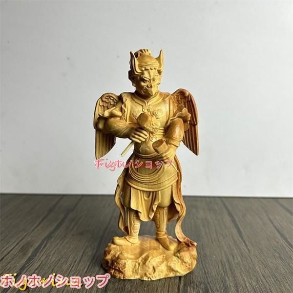 木彫り仏像 烏天狗 置物諸天神桧木製 木彫り 総高20cm