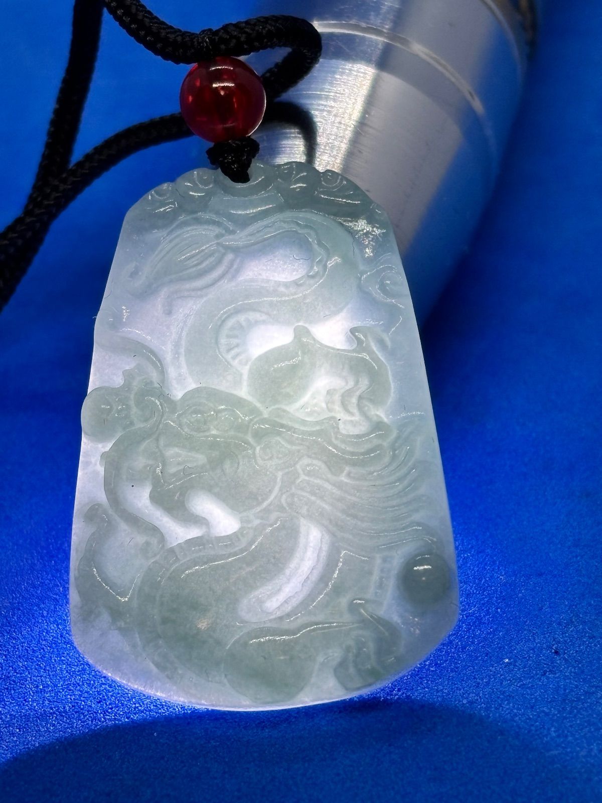 凛々しい❣️天然A貨翡翠 リアル品、氷藍水龍神様彫りバングル 鑑定