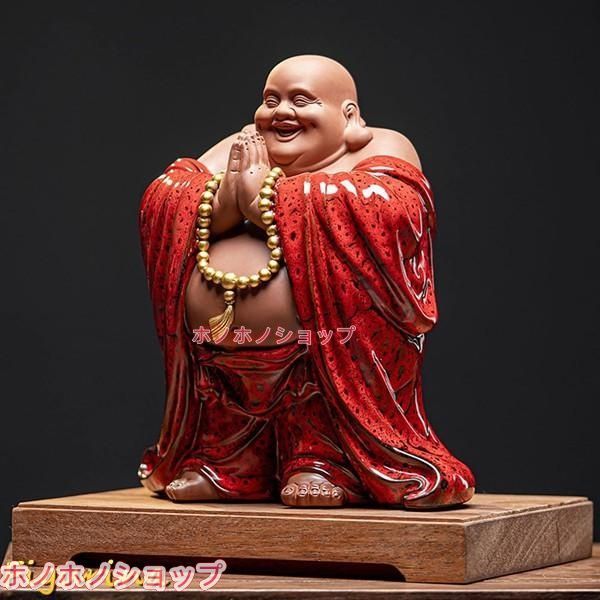 陶器の布袋様 置物 七福神 七福神 置物 布袋 陶器製 布袋様 風水（高さ25.5cm×巾24.5cm×奥行18cm