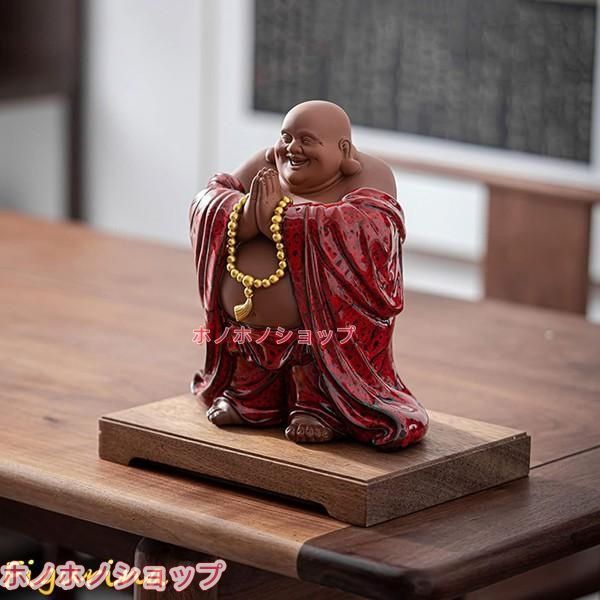 陶器の布袋様 置物 七福神 七福神 置物 日本製陶器 常滑焼【わつはっは布袋(座布団付き)O-275