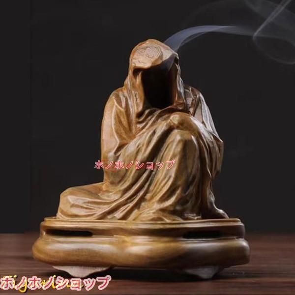 木彫り仏像 達磨大師坐像 12cm 天然木製(?檀木)高級木彫り 達磨像香炉