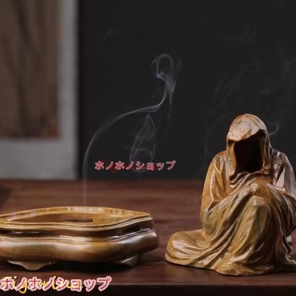 木彫り仏像 達磨大師坐像 12cm 天然木製(?檀木)高級木彫り 達磨像香炉