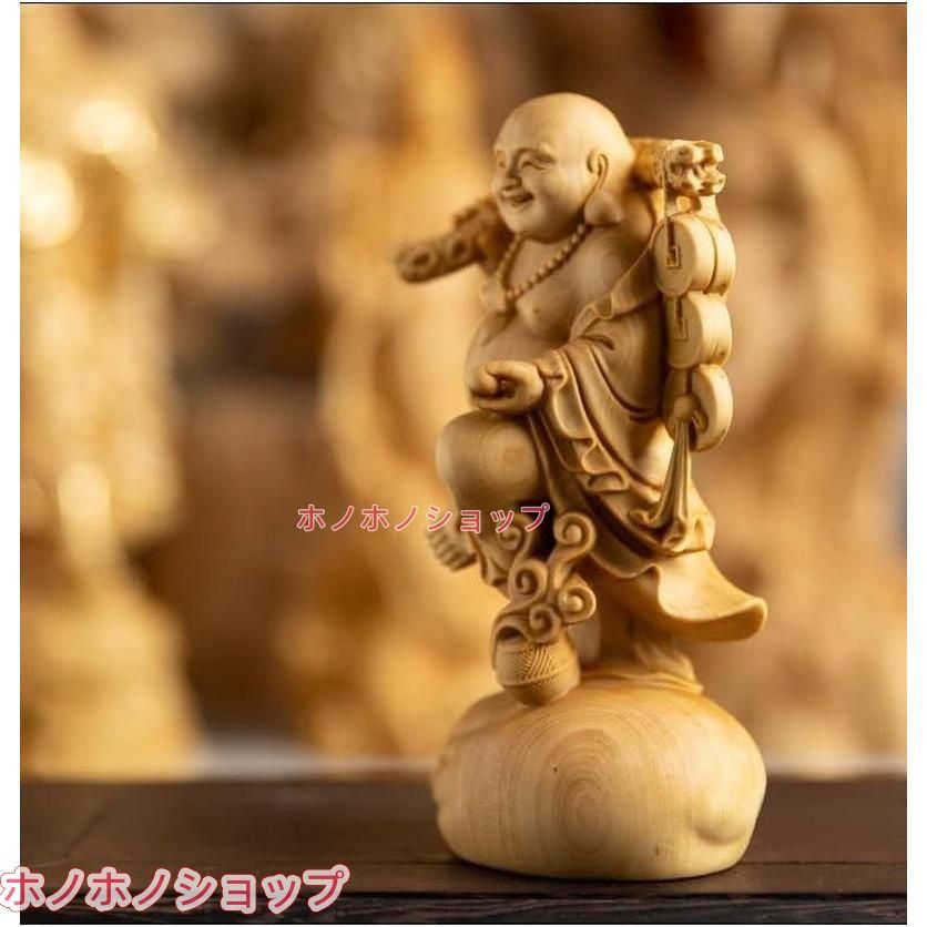 木製 笑顔の仏像 約30cm 彫刻　オブジェ　布袋様 仏像 木彫り 布袋様の置物 高級天然ツゲ木彫り 仏像 布袋様の笑顔