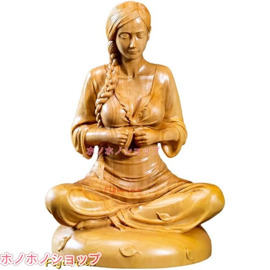 瞑想的な美少女坐像 天然ツゲ木彫り女性像 座禅 美術品 木彫り 置物 高さ10cm 巾7cm 奥行6cm