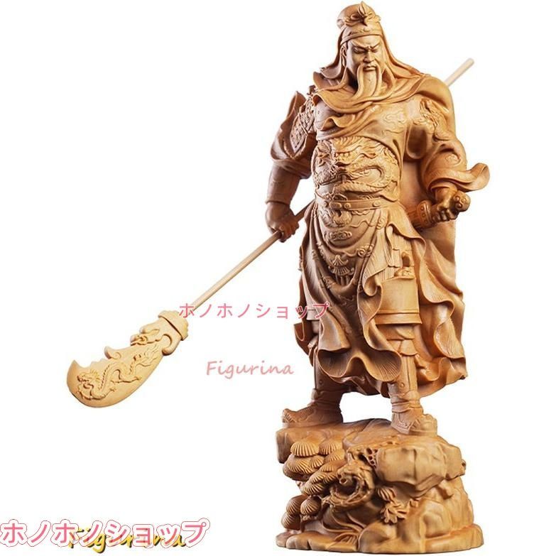 【 美品 】高さ35.5㎝ 木製 木彫り 青龍偃月刀を持つ「関羽」立像 美品 】高さ35.5㎝ 木製 木彫り 青龍偃月刀を持つ「関羽」立像