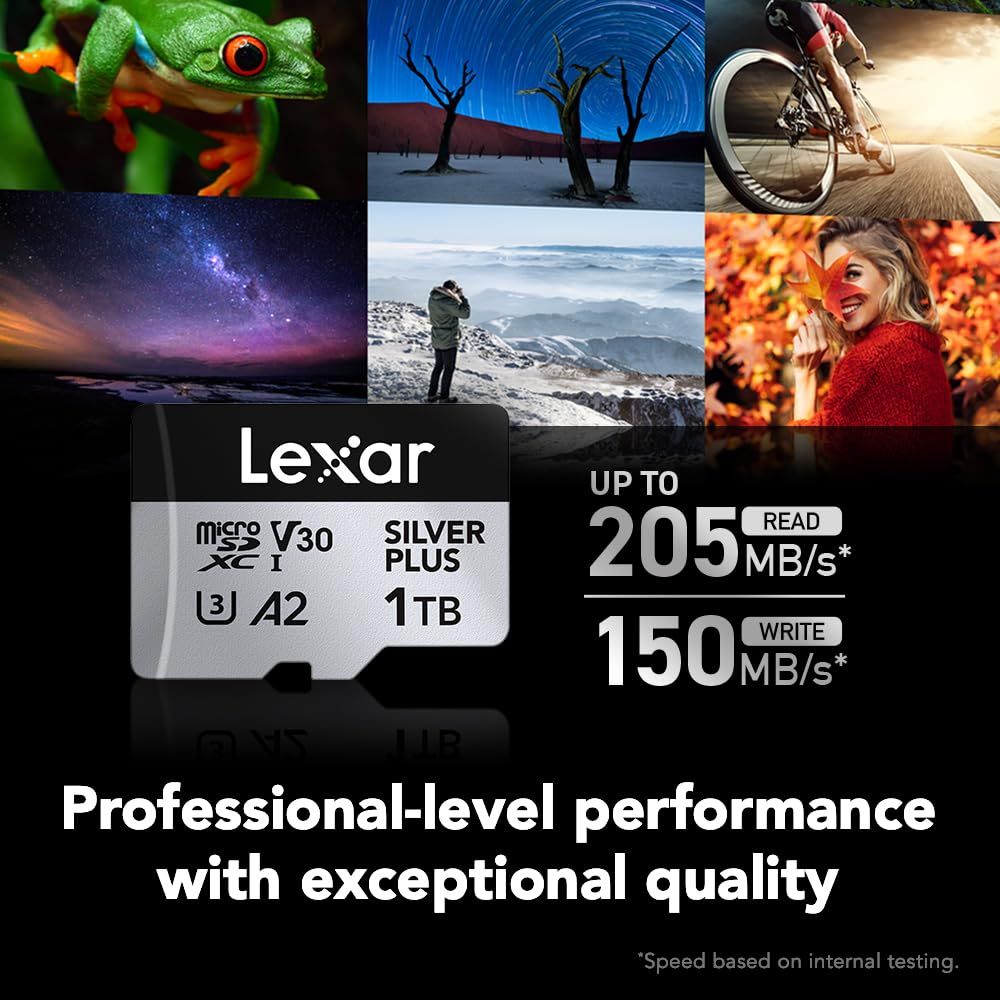 Lexar 1 T Professional Silver Plus Micro SDカード UHS-I C 10 U 3 V 30 フルHD - 4 K 最大205|150 MB|s microSDXCメモリーカード ビデオグラ カード TB シングル