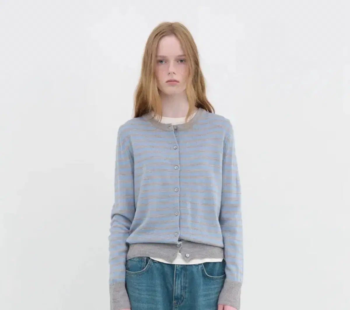 ENZO BLUES ストライプ Classic カーディガン スカイ