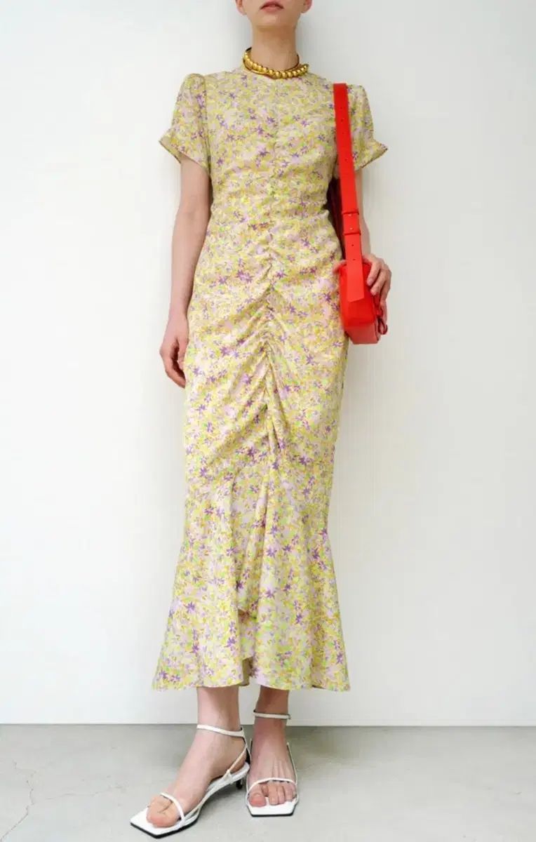 オルフローラル シャーリング ドレス - xs ロング