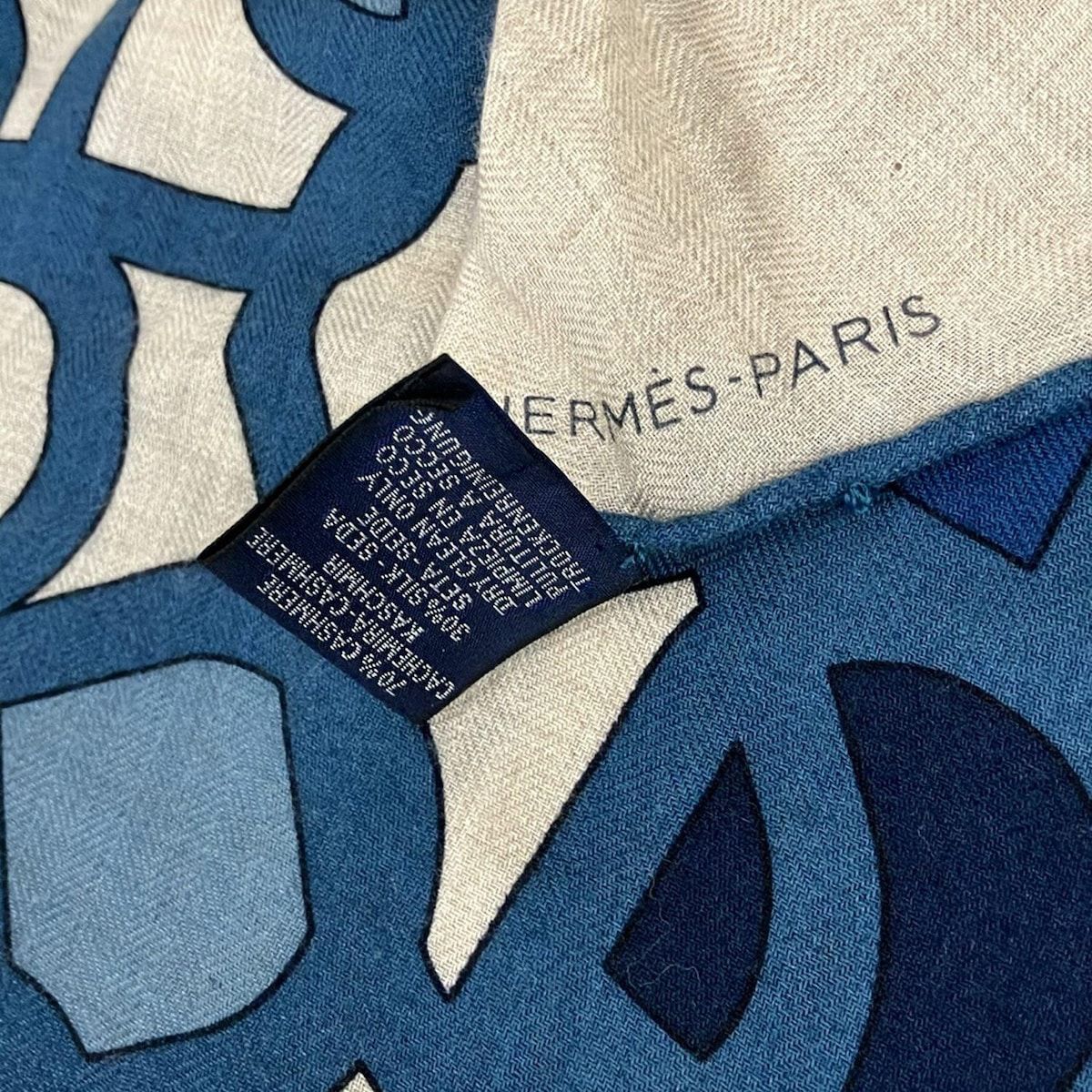  HERMES エルメス ストール ショール ロサンジュ グレーベージュ×ネイビー×マルチ シェーヌダンクル柄|ひし形 カシミヤ シルク ストール ショール 小物