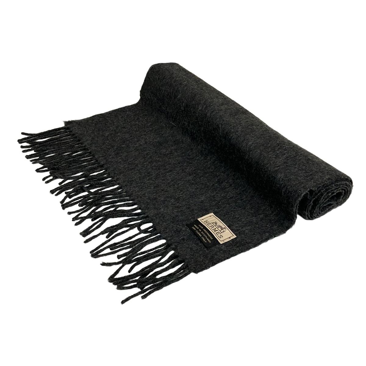 HERMES(エルメス) ストール(ショール)美品 - ダークグレー×黒 カシミヤ