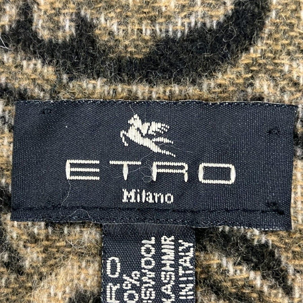 ETRO エトロ マフラー - 黒×カーキ×アイボリー ペイズリー柄 ウール カシミヤ