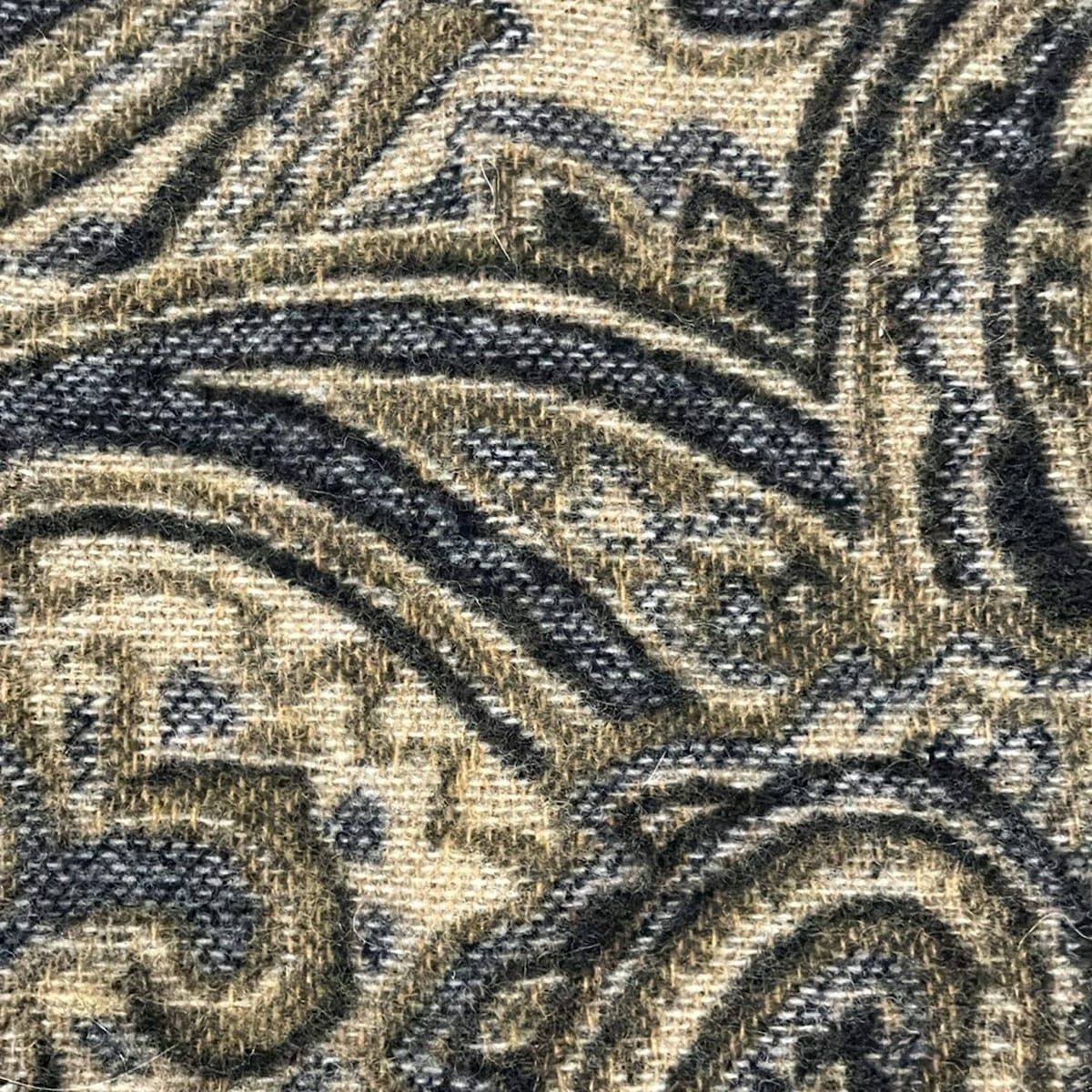  ETRO エトロ マフラー - 黒×カーキ×アイボリー ペイズリー柄 ウール カシミヤ マフラー 小物