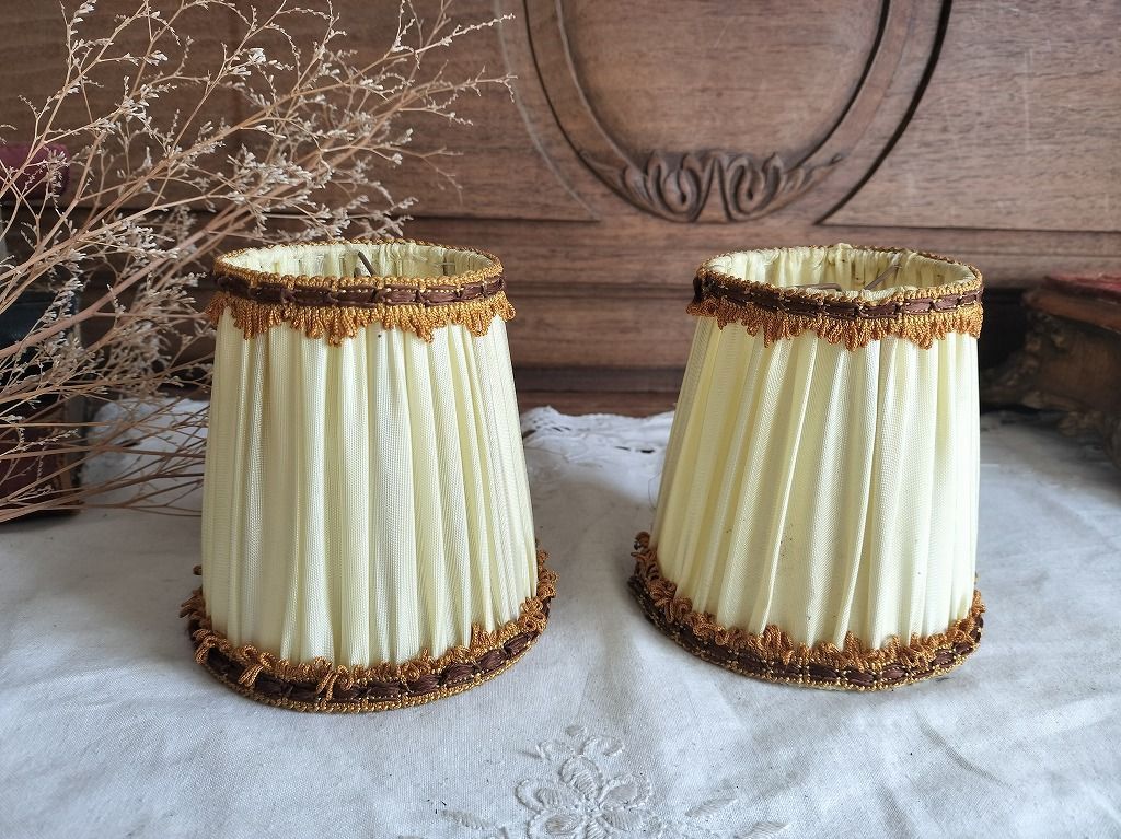 フランス アンティーク 古い 布シェード 2点セット