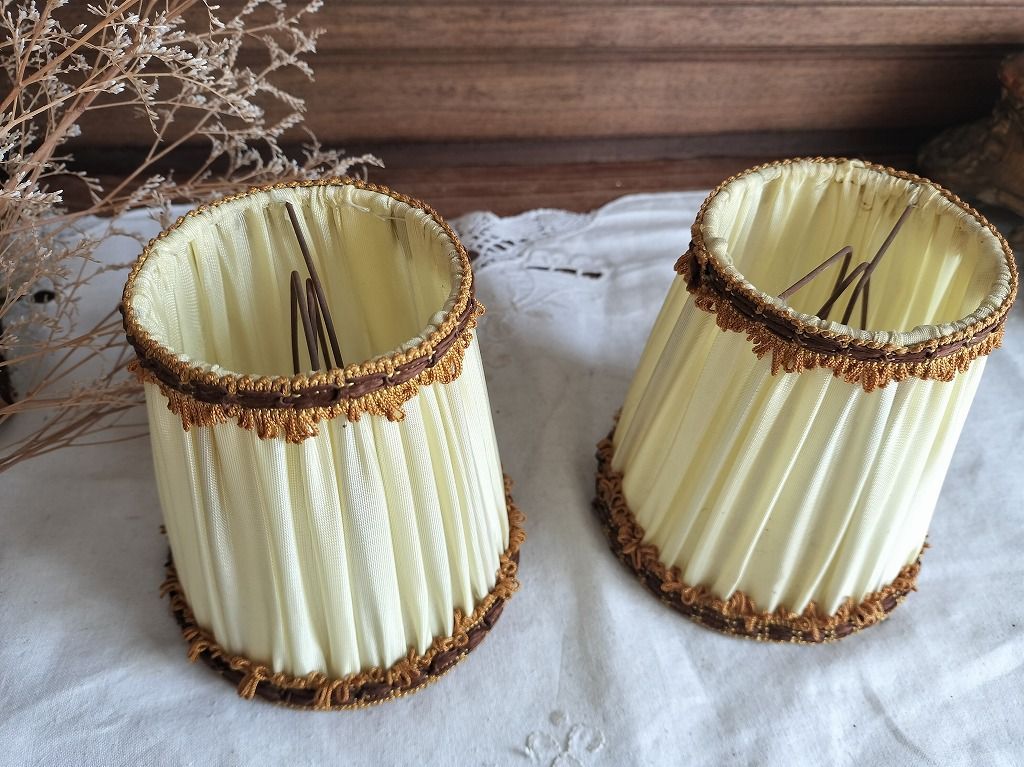 フランス アンティーク 古い 布シェード 2点セット