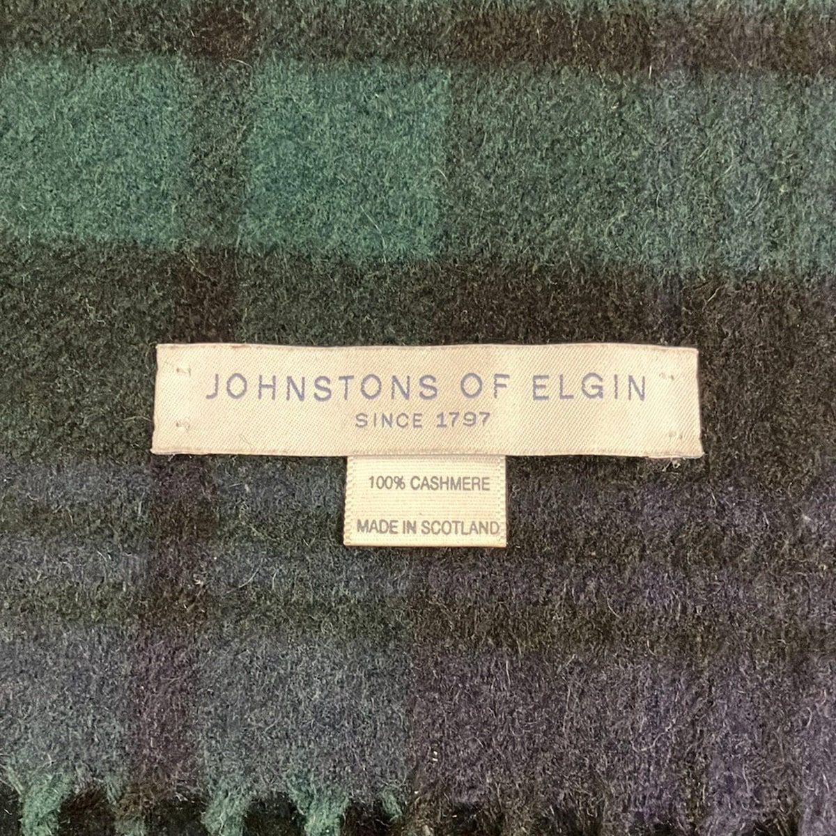 johnstons of elgin ジョンストンズ マフラー - ダークネイビー×ダークグリーン×黒 チェック柄 カシミヤ