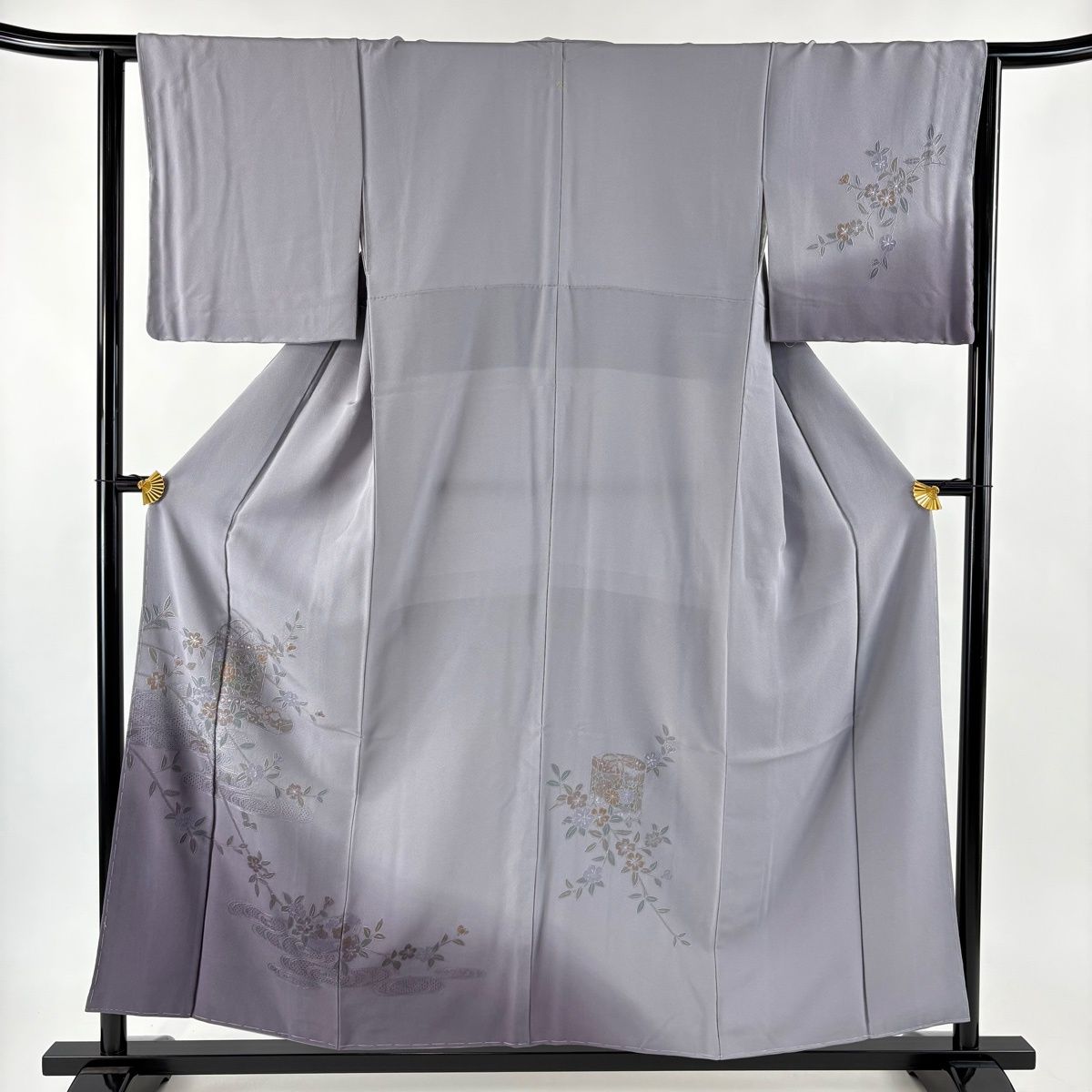 付下げ 身丈156 cm 裄丈63 S 袷 貝桶 桜 刺繍 ぼかし 灰紫 正絹 秀品 一つ紋