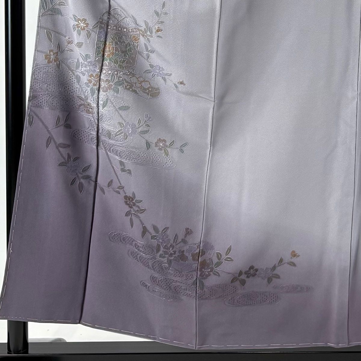 付下げ 身丈156 cm 裄丈63 S 袷 貝桶 桜 刺繍 ぼかし 灰紫 正絹 秀品 一つ紋