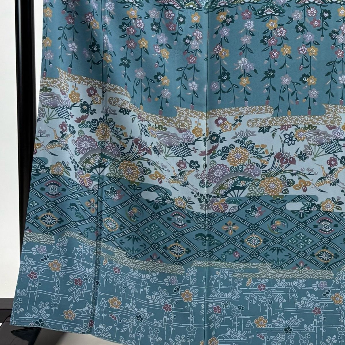 訪問着 身丈165.5 cm 裄丈67.5 L 袷 花鳥 松竹梅 青緑 正絹 秀品