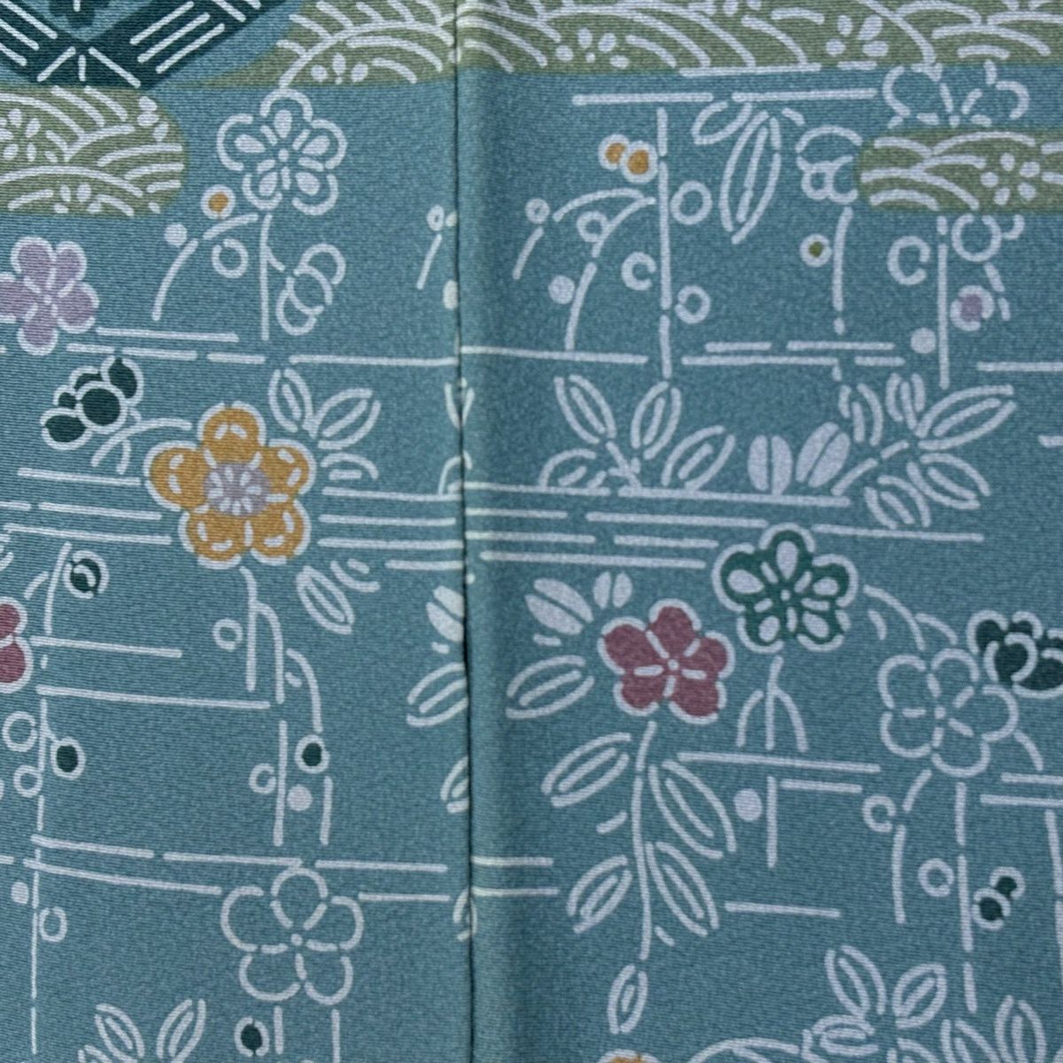  訪問着 身丈165.5 cm 裄丈67.5 L 袷 花鳥 松竹梅 青緑 正絹 秀品 訪問着 付け下げ 着物