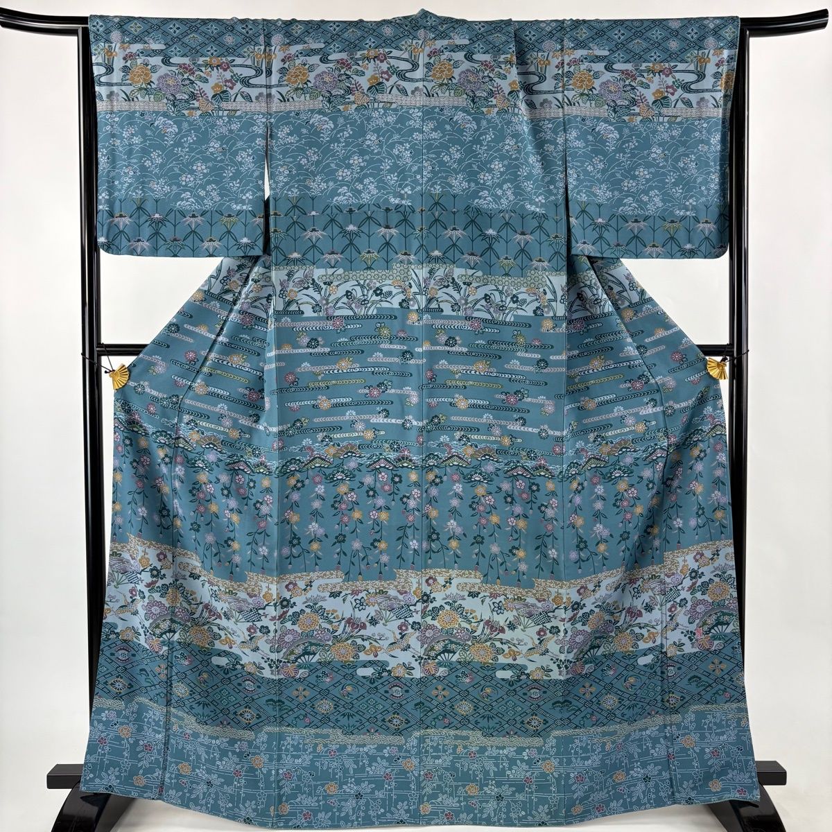 訪問着 身丈165.5 cm 裄丈67.5 L 袷 花鳥 松竹梅 青緑 正絹 秀品