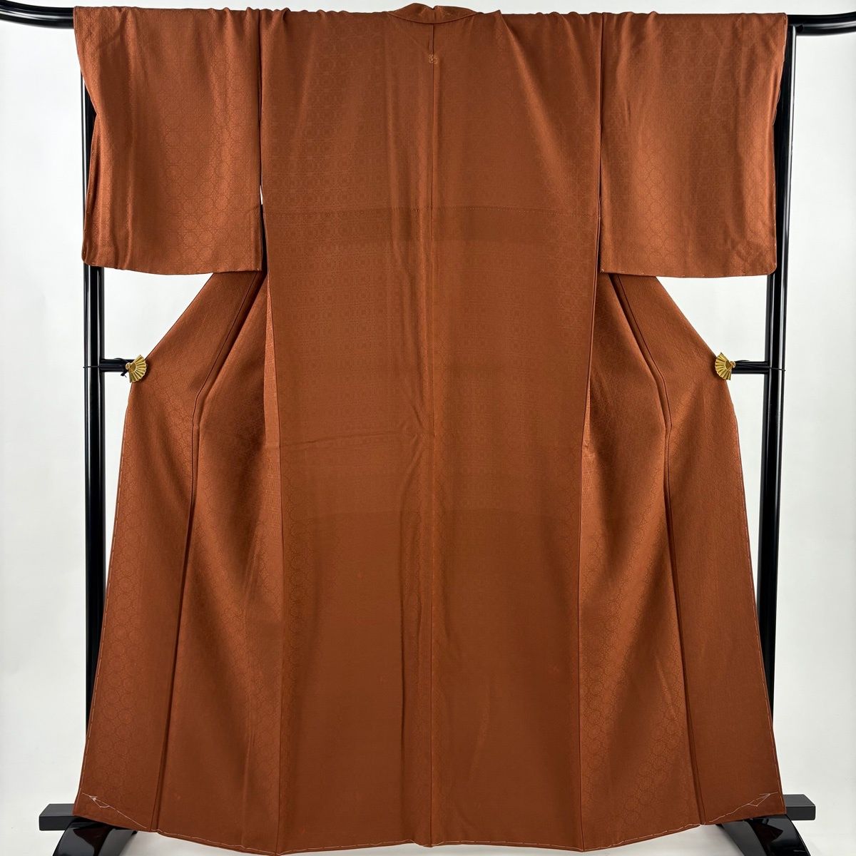 小紋 身丈161.5 cm 裄丈69 L 袷 地紋 赤茶 正絹 秀品 一つ紋