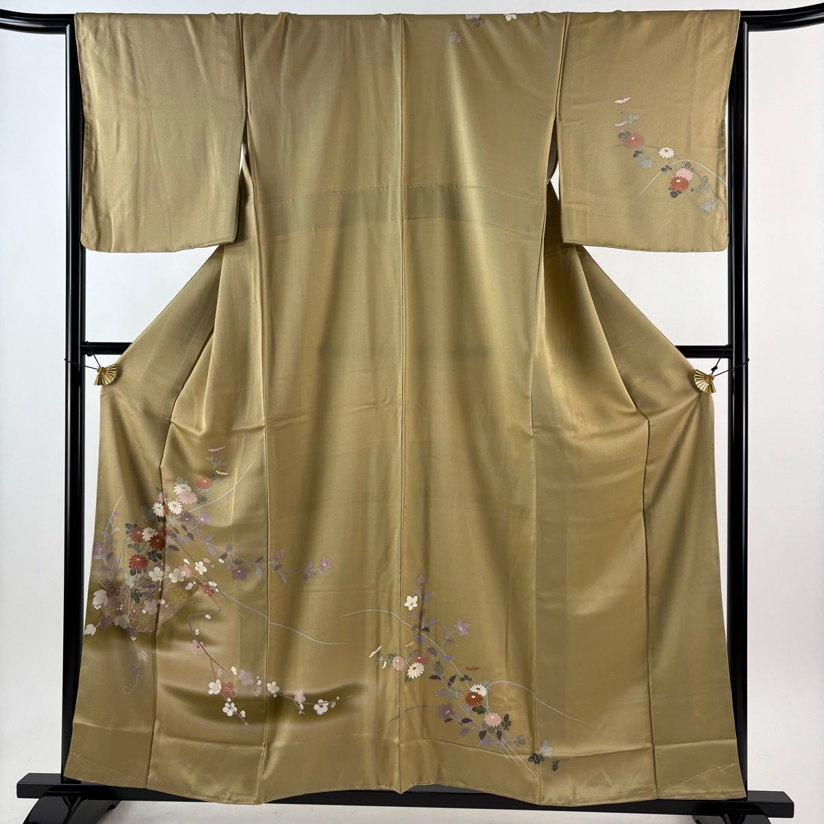 訪問着 身丈157cm 裄丈66.5cm M 袷 枝梅 菊 金彩 ぼかし ベージュ 正絹
