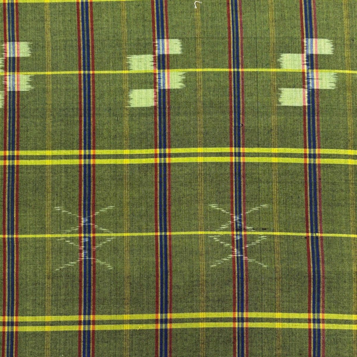  反物 紬 琉球かすり 証紙 幾何学模様 格子 よもぎ色 綿 その他 着物反物