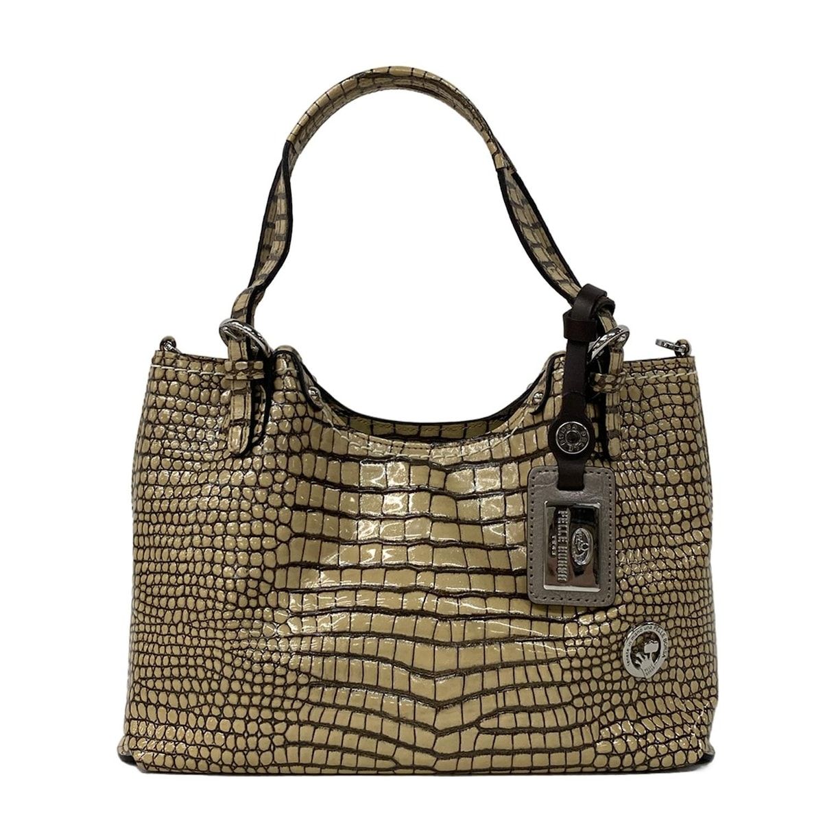 PELLE BORSA ペレボルサ トートバッグ - ベージュ×ダークブラウン 型押し加工 レザー