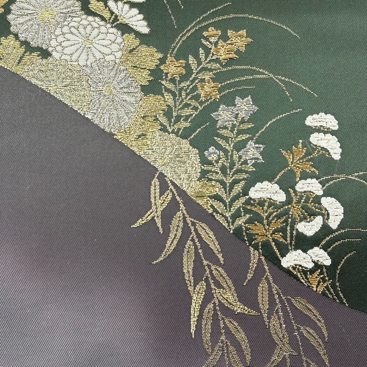 袋帯 秀品 関西仕立て 源氏菊 金銀糸 箔 灰紫 六通 正絹
