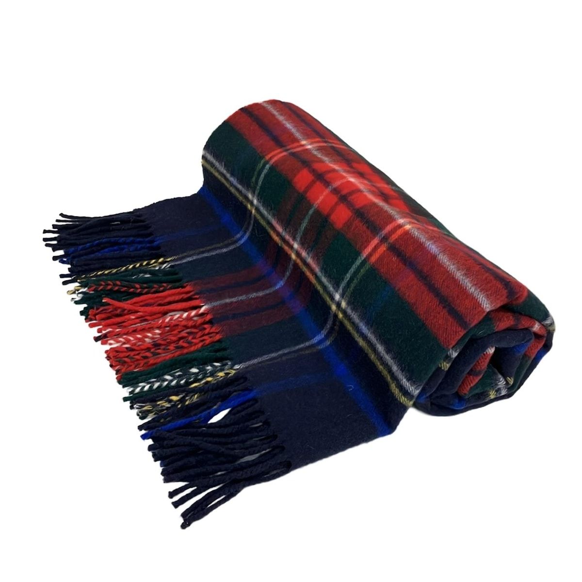 johnstons of elgin ジョンストンズ マフラー - ダークネイビー×レッド×マルチ チェック柄 カシミヤ