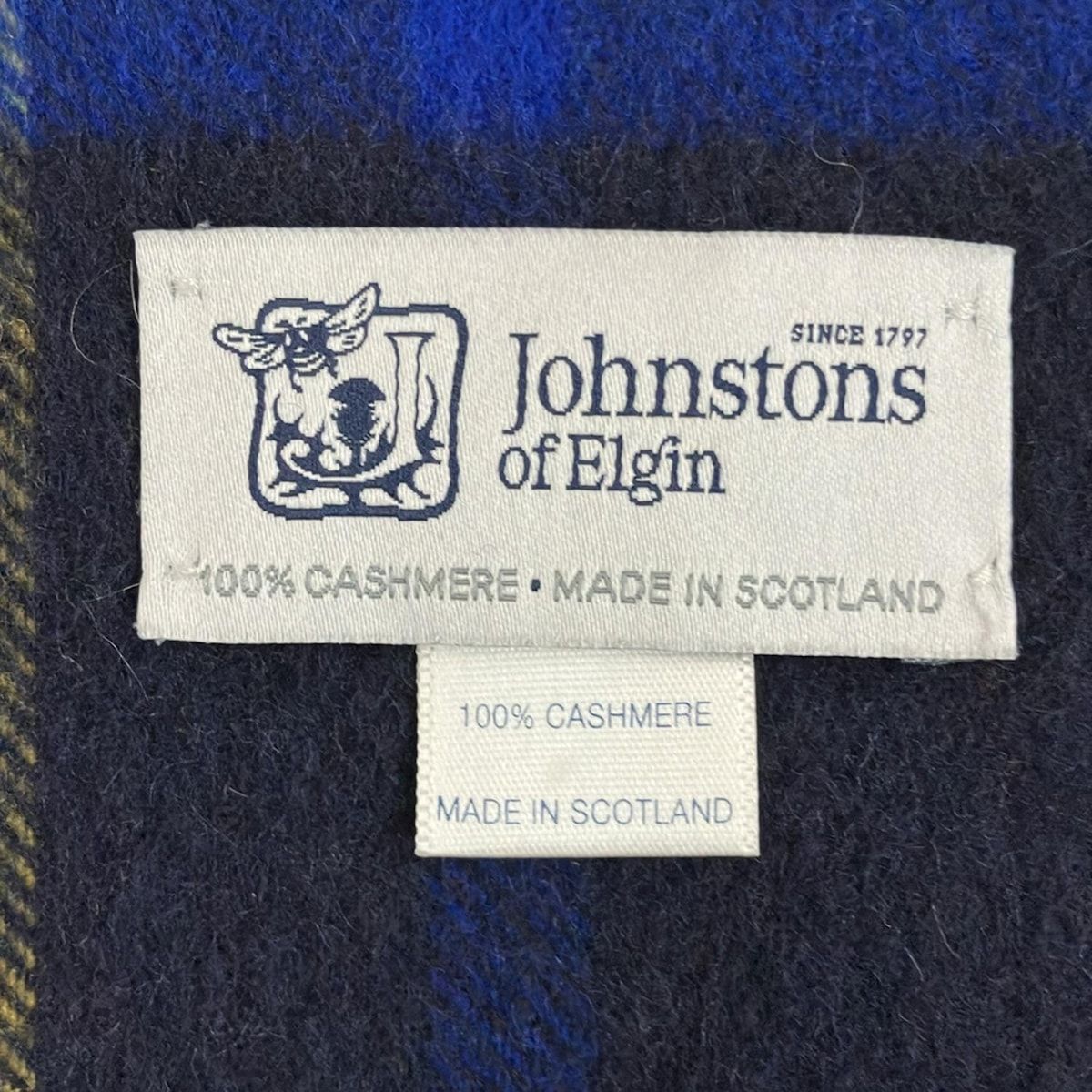 johnstons of elgin ジョンストンズ マフラー - ダークネイビー×レッド×マルチ チェック柄 カシミヤ