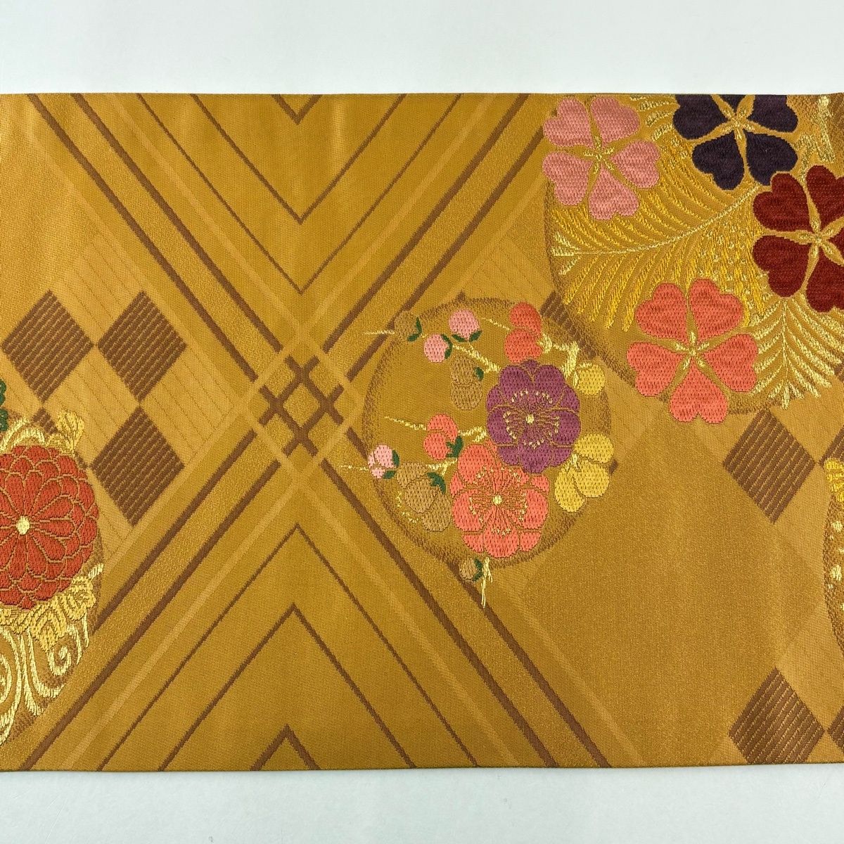  袋帯 秀品 松梅 菊 金糸 オレンジ 六通 正絹 袋帯 帯