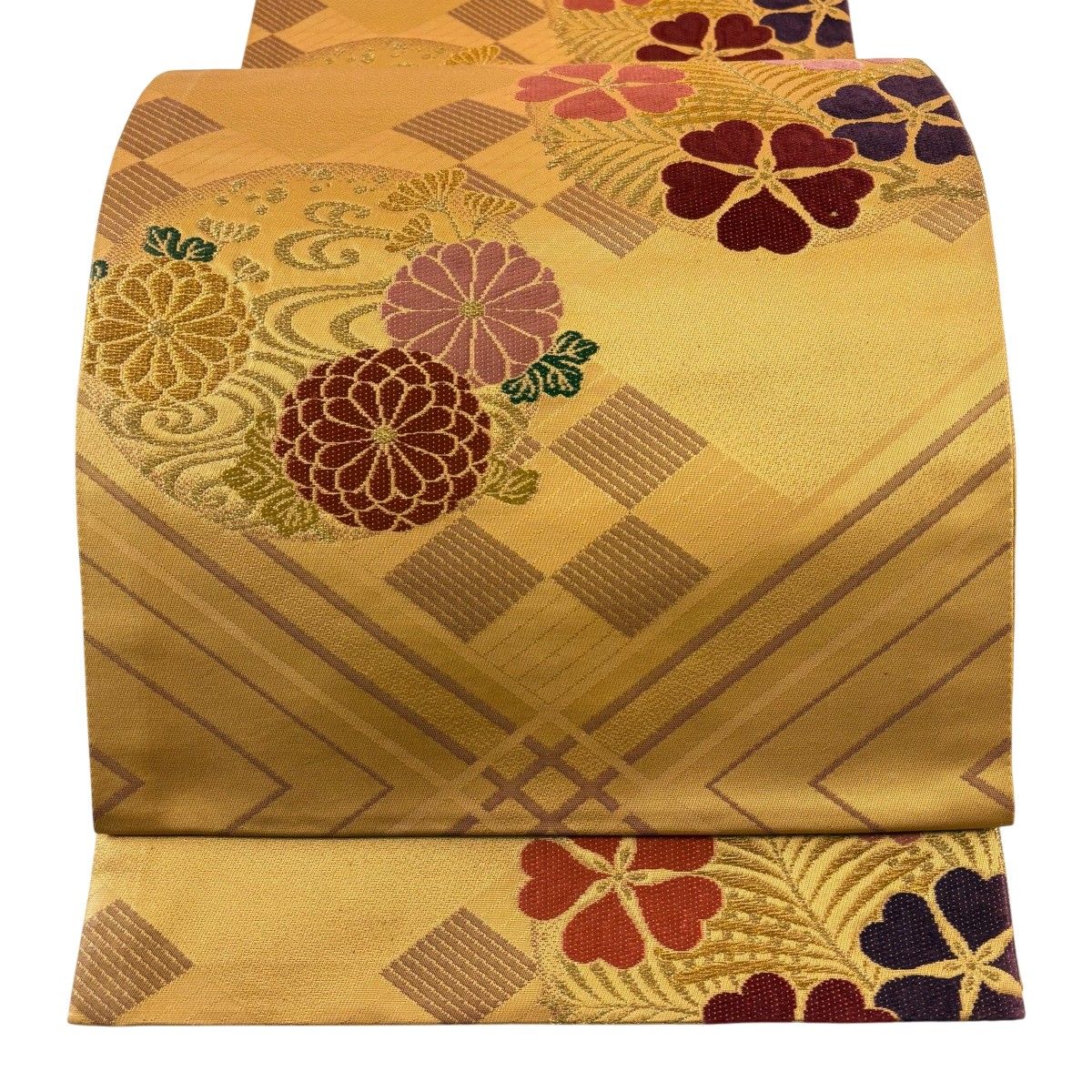 袋帯 秀品 松梅 菊 金糸 オレンジ 六通 正絹