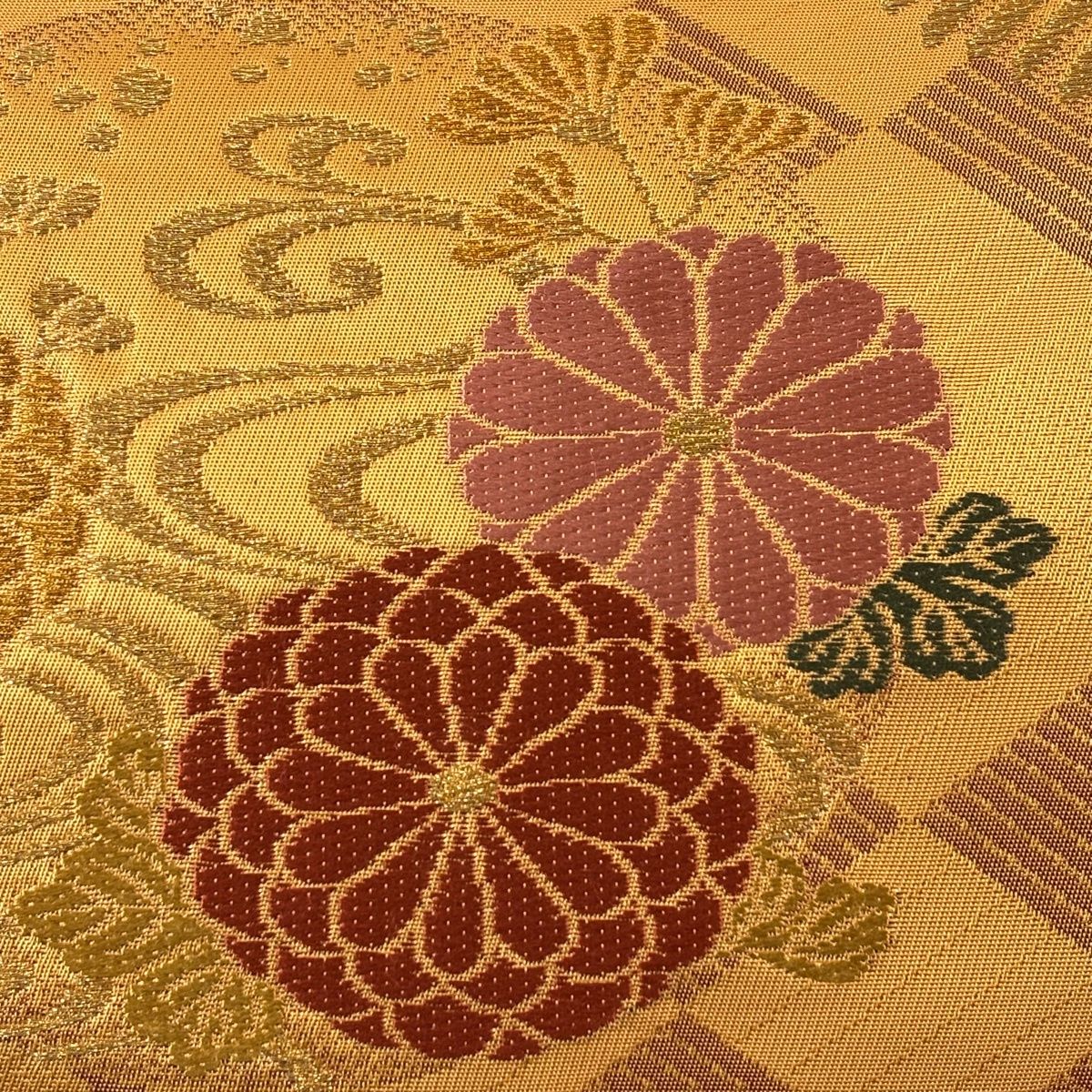 袋帯 秀品 松梅 菊 金糸 オレンジ 六通 正絹