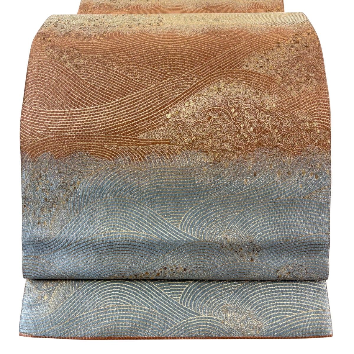 袋帯 秀品 波 波頭 箔 ピンクベージュ 六通 正絹