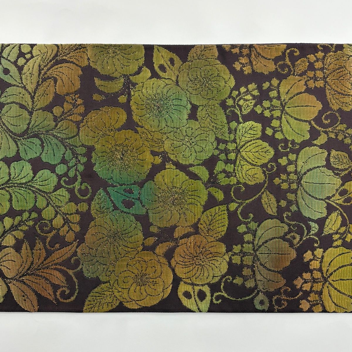 美品】 袋帯 秀品 優彩辻が花 桐 桜 箔 茶紫 六通 正絹 【中古