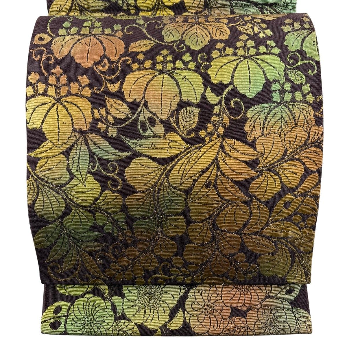 美品】 袋帯 秀品 優彩辻が花 桐 桜 箔 茶紫 六通 正絹 【中古