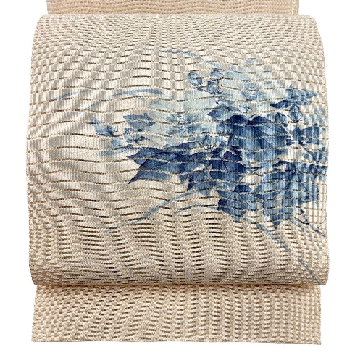 名古屋帯 秀品 夏帯 絽 八寸名古屋帯 松葉仕立て 枝花 クリーム 正絹