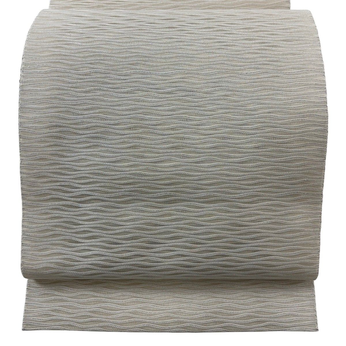 名古屋帯 秀品 夏帯 トンネル仕立て よろけ縞 銀糸 クリーム 正絹