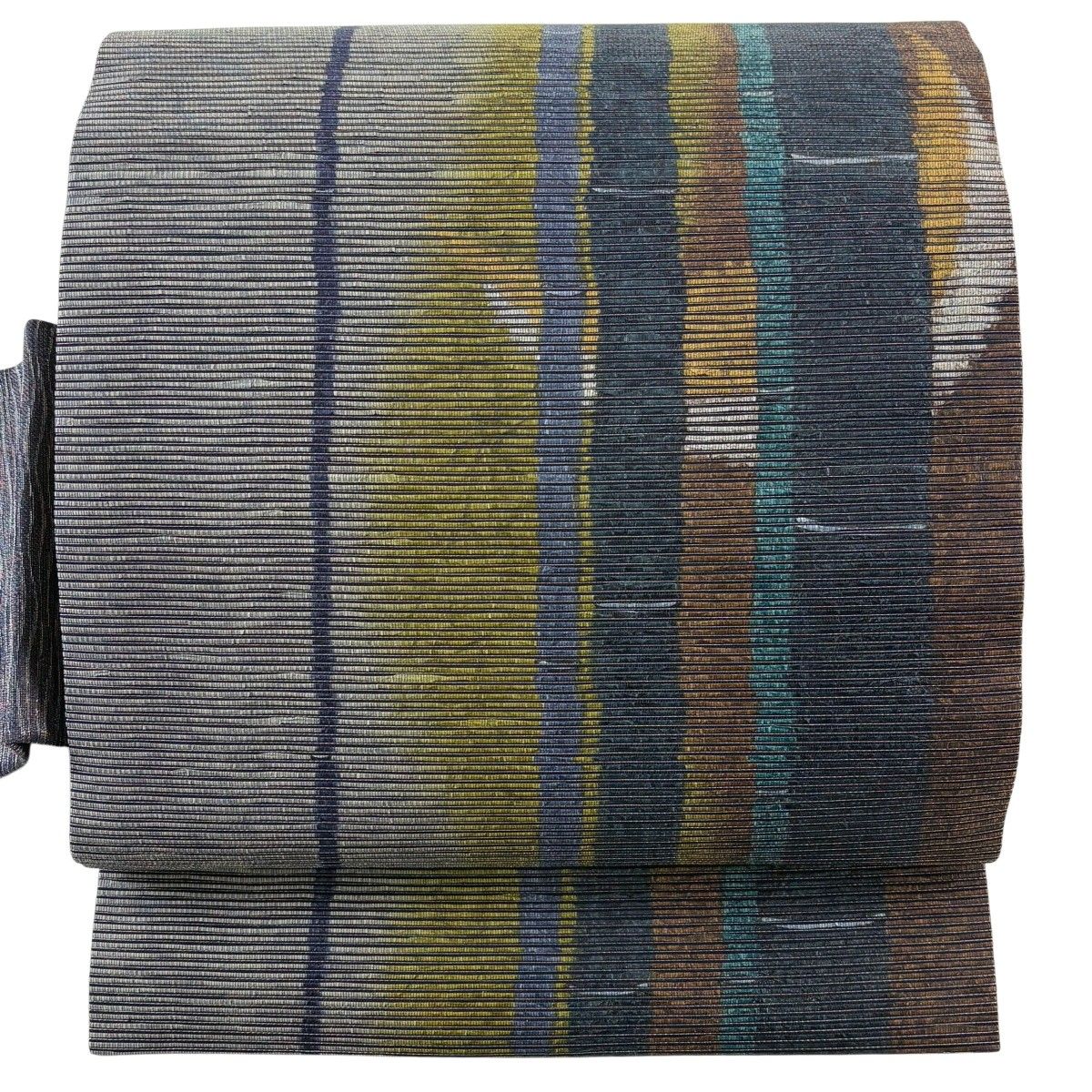 名古屋帯 秀品 幾何学模様 銀糸 金銀彩 紫 正絹