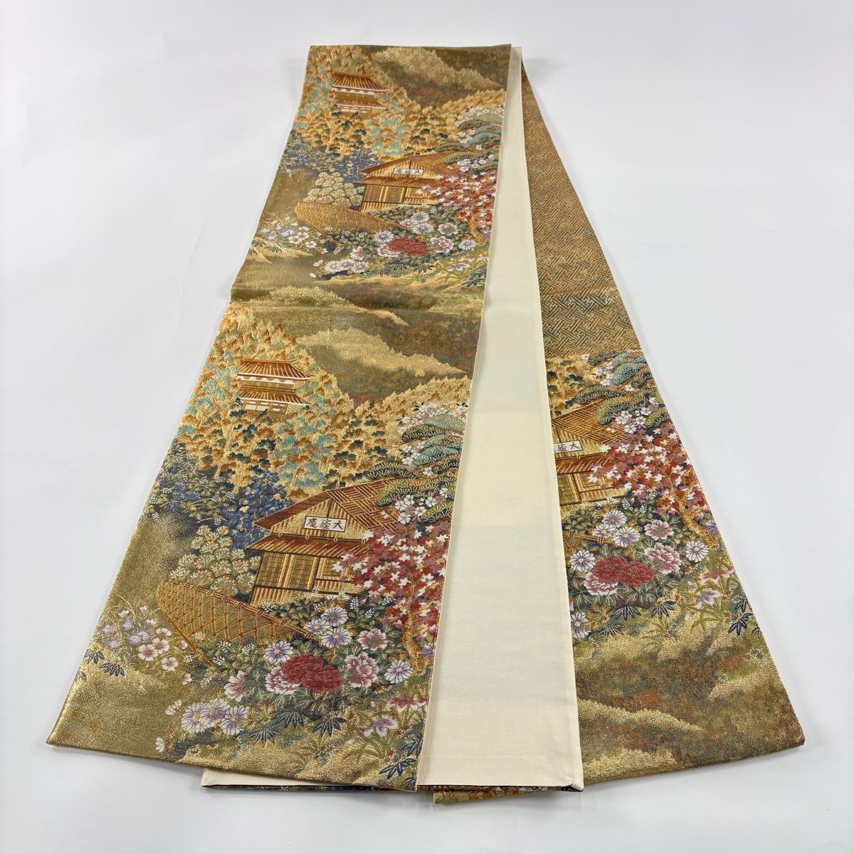  袋帯 秀品 京洛百景 金糸 箔 金色 六通 正絹 袋帯 帯