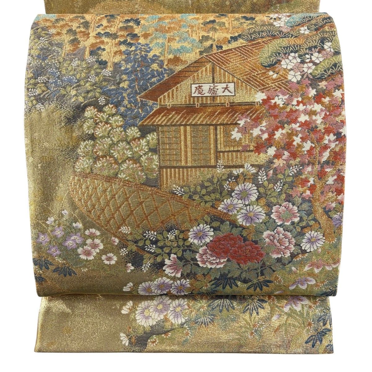 袋帯 秀品 京洛百景 金糸 箔 金色 六通 正絹