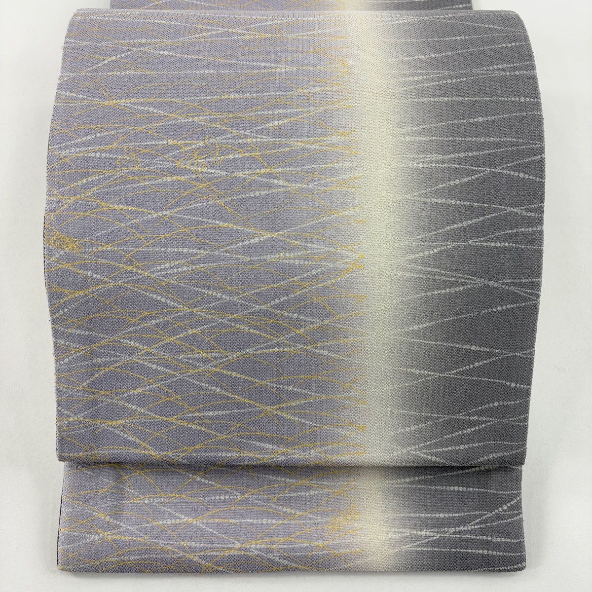 袋帯 秀品 幾何学模様 芝 染め分け 金彩 薄紫 全通 正絹